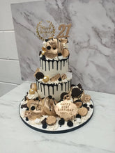 Load image into Gallery viewer, 2 tier Black & Gold Overload Cake
