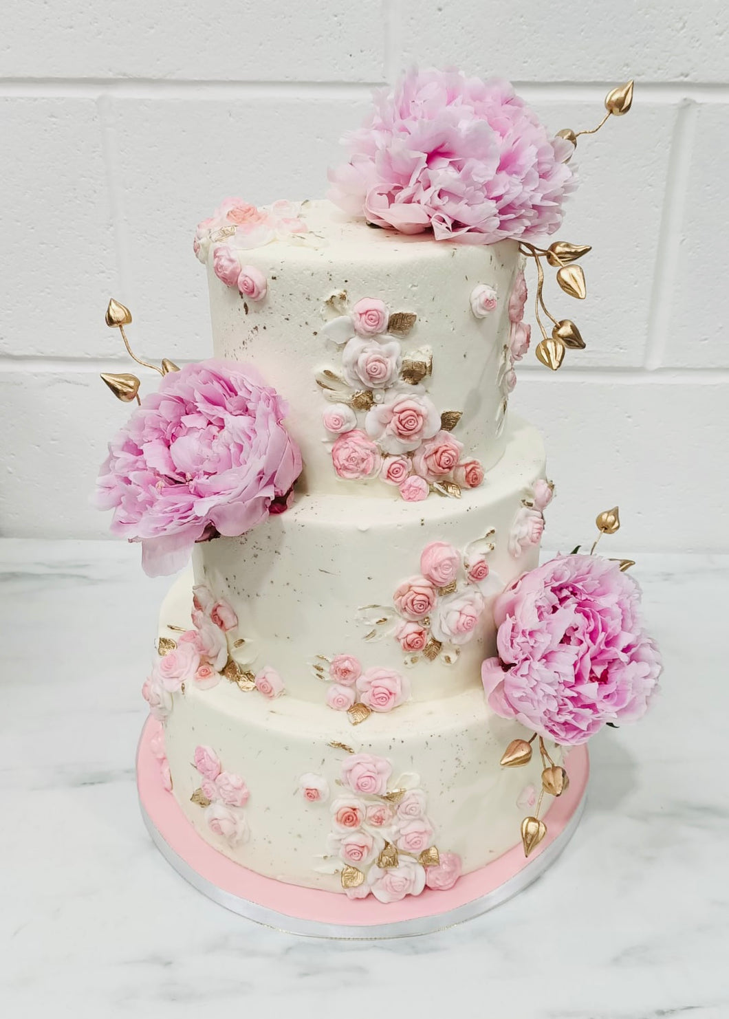 Peony Embroidered Wedding Cake