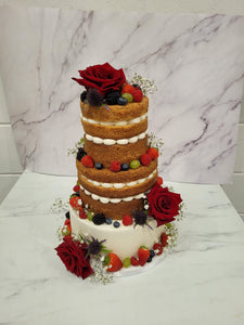 3 tier Natural Rose and Fruit Wedding Cake