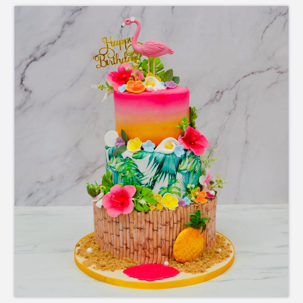 3 Tier Tropical Flamingo themed Cake