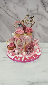 Pink & Gold Overload cake with cupcakes & doughnuts