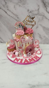 Football Overload cake with cupcakes & doughnuts