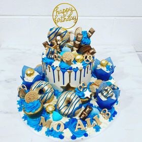 8 inch Blue & Gold Overload Birthday Cake