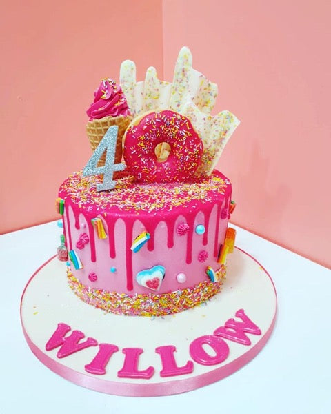 Bright pink ice cream Theme Explosion Cake