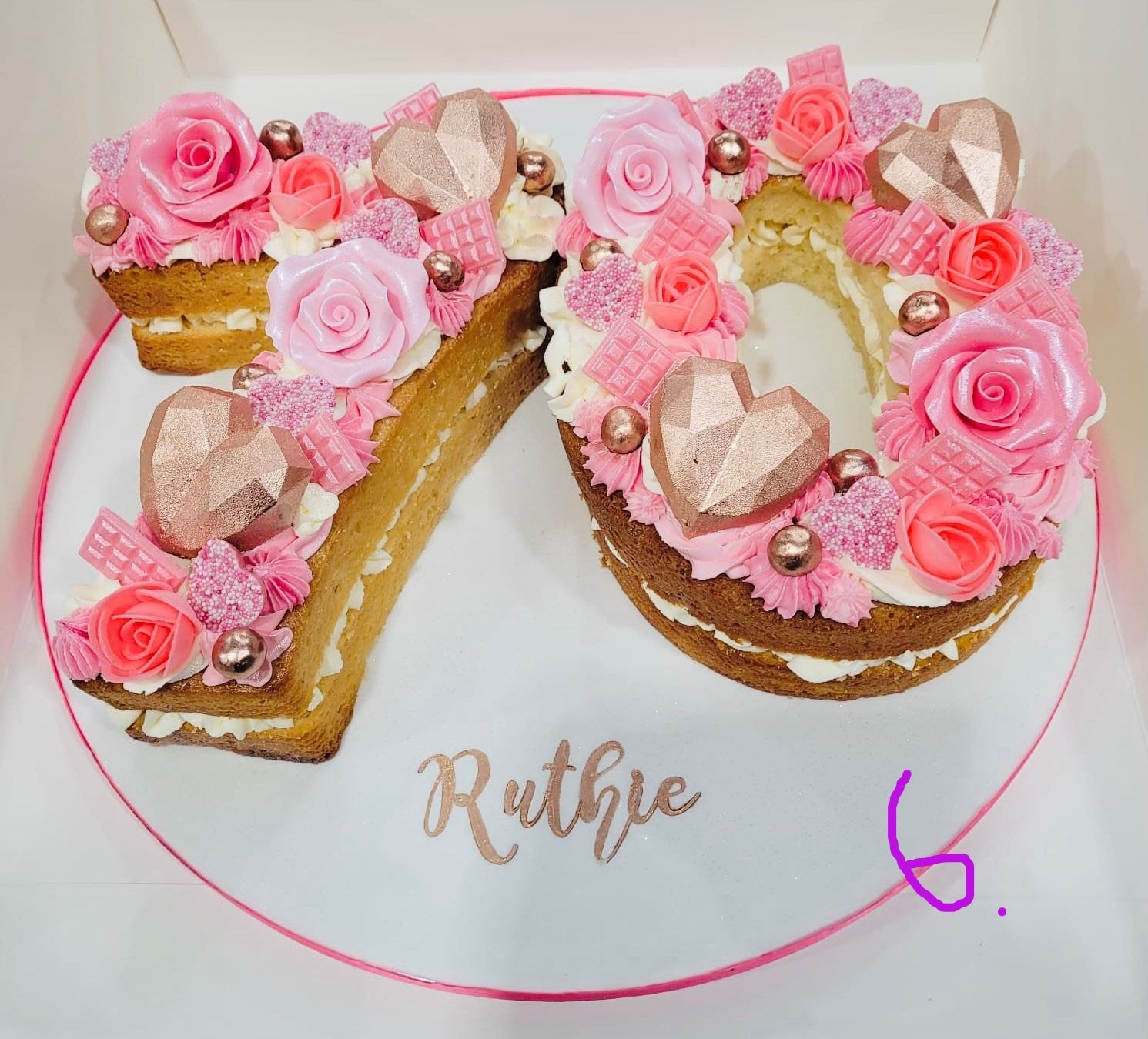 Rose gold & Pink Heart Number cake