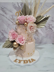 2 tier flowers & pampas overload cake