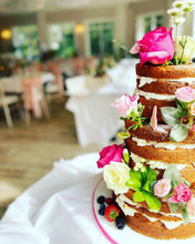 Load image into Gallery viewer, 3 tier Floral &amp; fruits NAKED Wedding Cake
