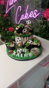Football Overload cake with cupcakes & doughnuts