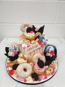 Football Overload cake with cupcakes & doughnuts
