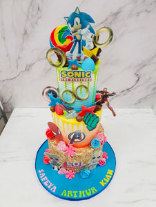 3 Tier Sonic Themed Explosion Cake