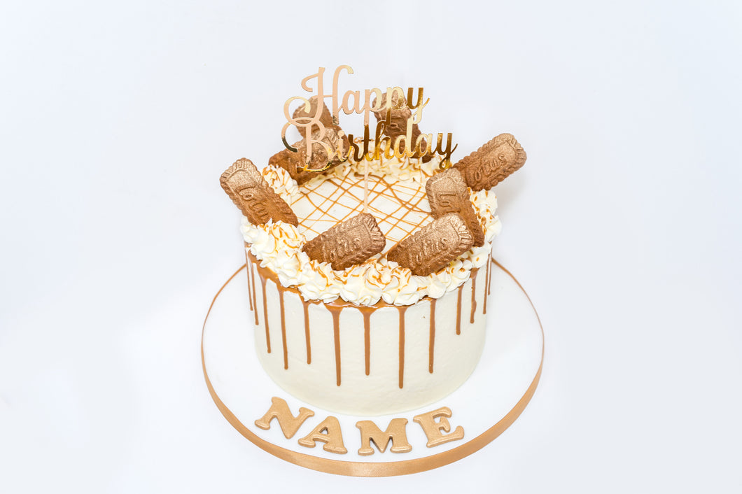 Gold Biscoff Birthday Drip Cake