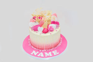 Pink Hearts & Flowers Birthday Explosion Drip Cake