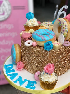 Gold & Doughnut Theme Explosion Cake