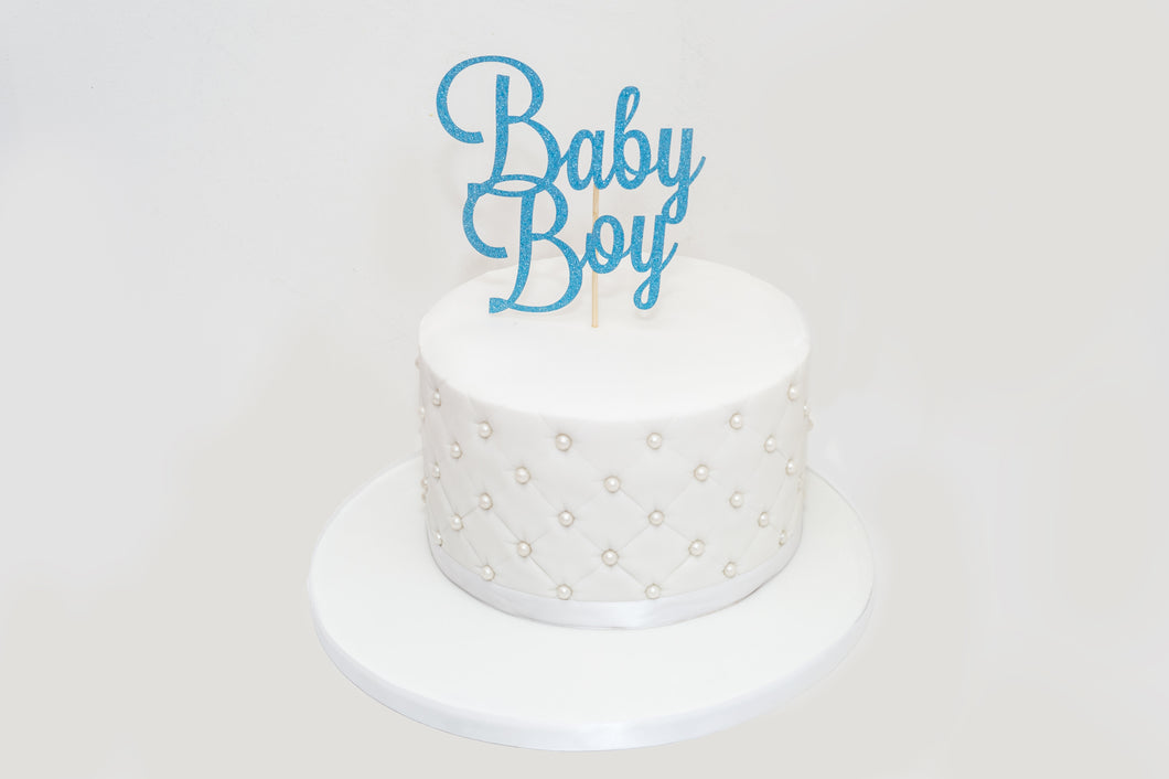 Baby Boy white sugar pearls Celebration Cake